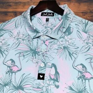 Bad Birdie Tropical Watch Golf Polo Mens 2XL Flamingo Toucan Hawaiian Pastel AOP